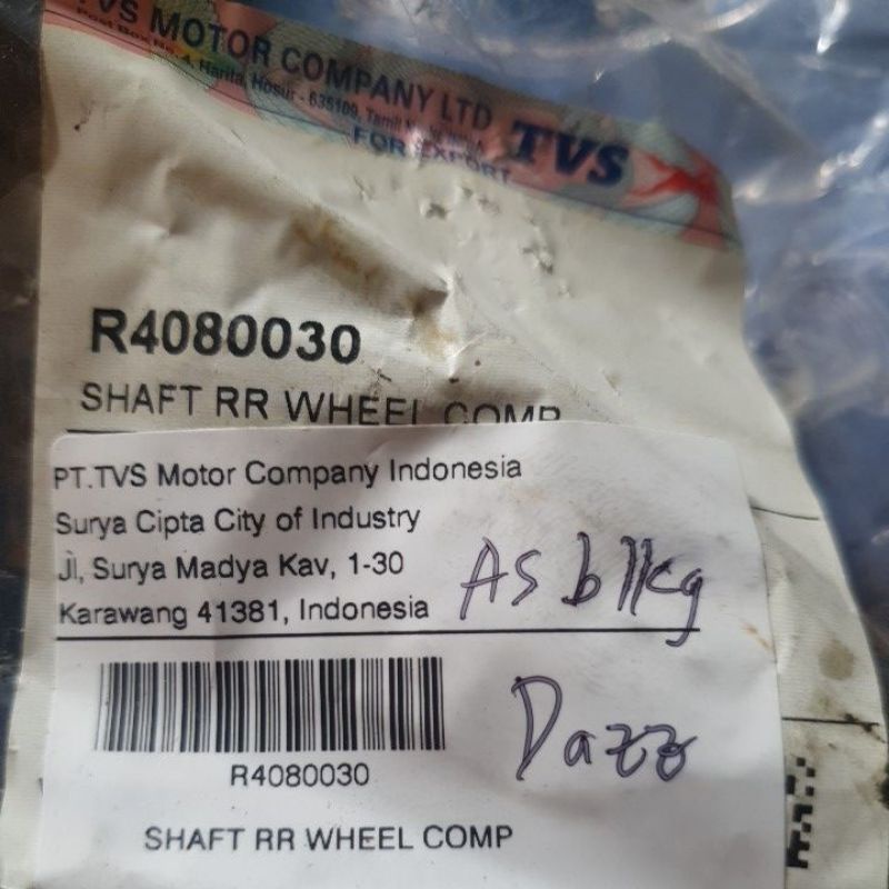 As Roda Belakang Dazz TVS. Shaft RR Wheel Comp