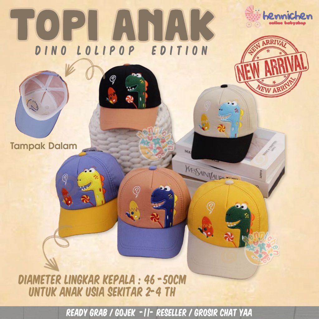 Topi Anak Baseball Dinosaurus Dino Lolipop / Topi Dino Roar Impor Keren Topi Anak Bordir CNA