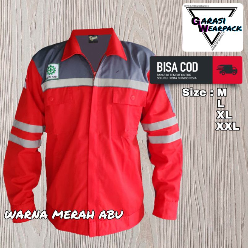 Wearpack Atasan / kemeja kerja proyek/ APD K3/  Warna Merah abu Original