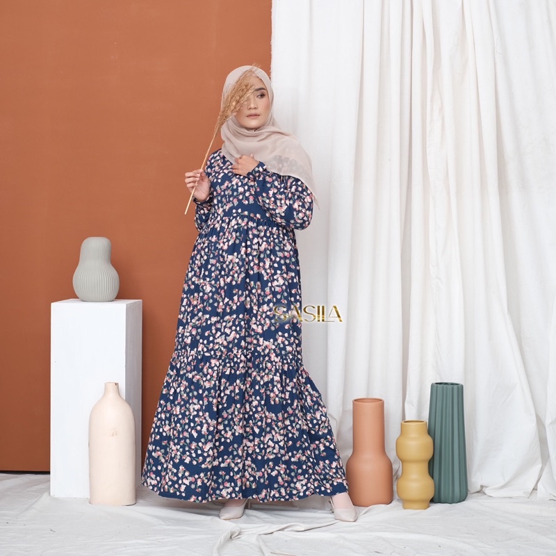 DRESS SASILA OFFICIAL NAVY DAILY DRESS HOMEDRESS GAMIS ATELIER ANGELINA DITSY