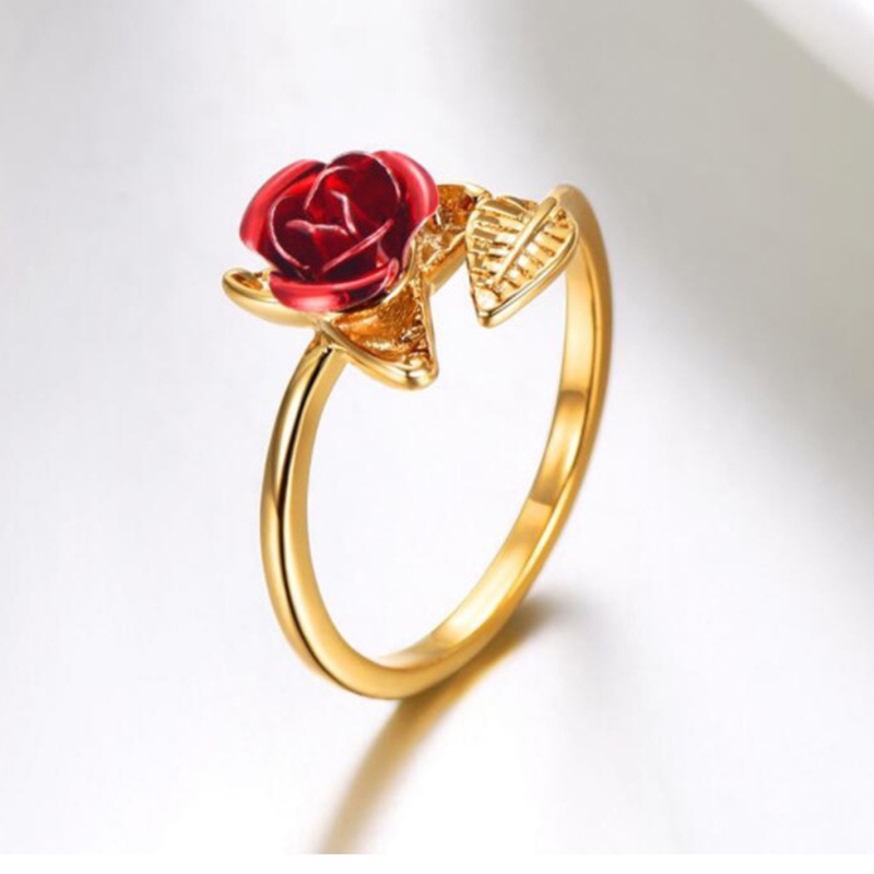 Cincin Model Terbuka Bahan Alloy Desain Mawar Gaya Korea / Simple / Unik / Retro Adjustable Untuk Wanita