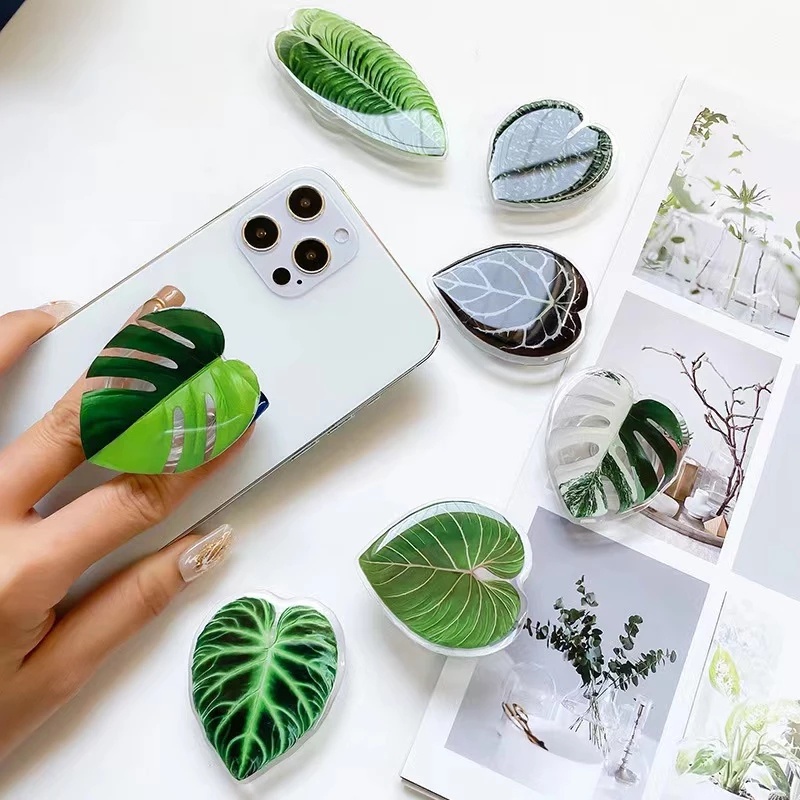 Stiker Bracket Holder Handphone / iPad / Android Bentuk Daun Hijau