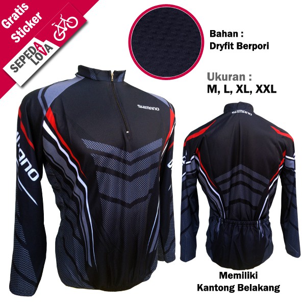 Jersey Sepeda Baju MTB Shimano Hitam Polos Abu - Lengan Panjang