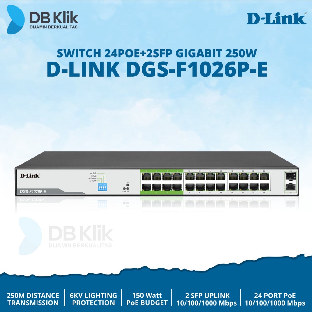 Switch D-Link DGS-F1026P-E 24PoE+2SFP GIGABIT 250W- DLink DGS F1026P-E