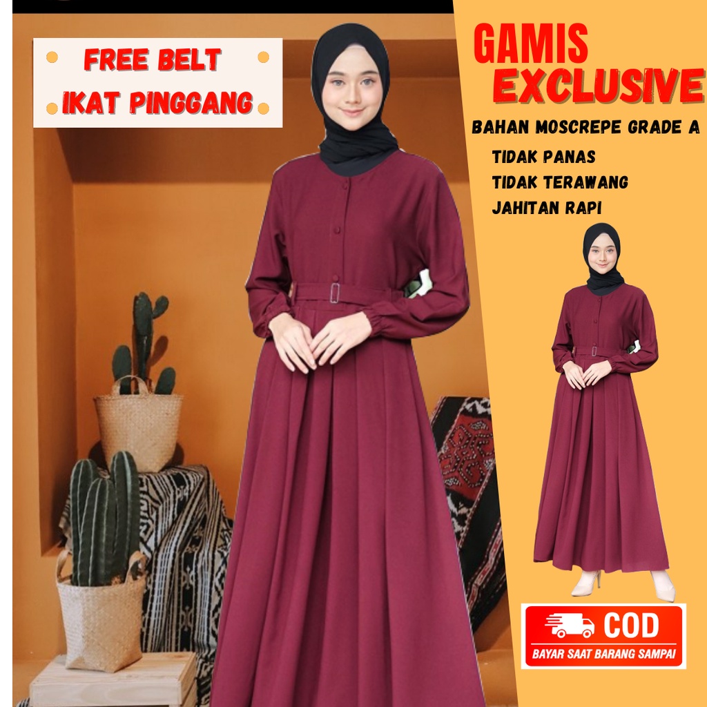 Baju Gamis wanita Syari Long Dress Muslim Maxi Kekinian GAMIS MOSCREB MONNA ALL SIZE JUMBO BELT BUSUI TERBARU TERLARIS 2021