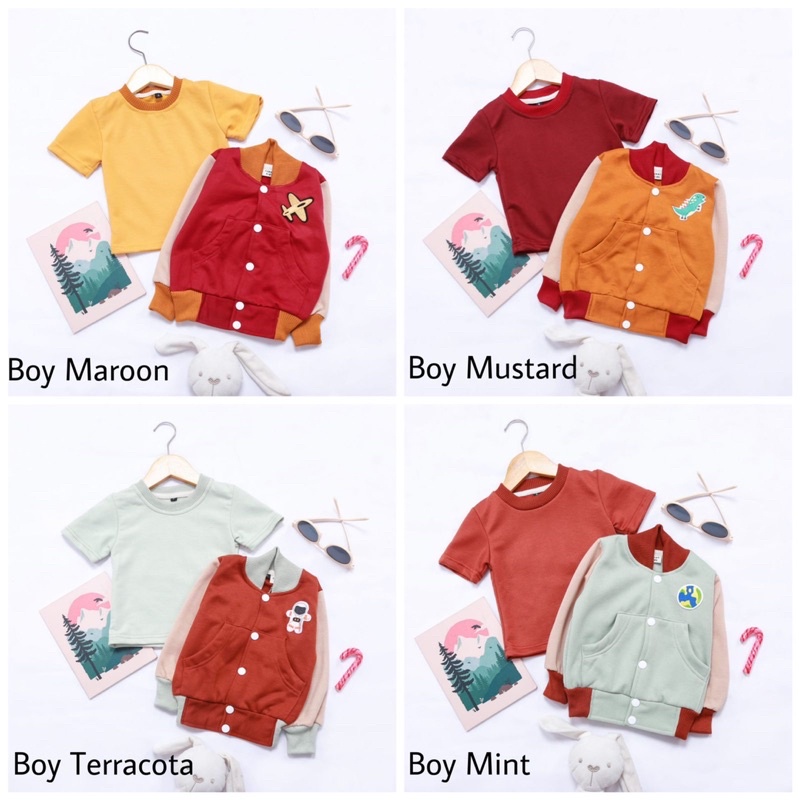 VARSITY Series Jaket Bomber Couple Anak Free Inner Kaos / Dress 6bl-6th