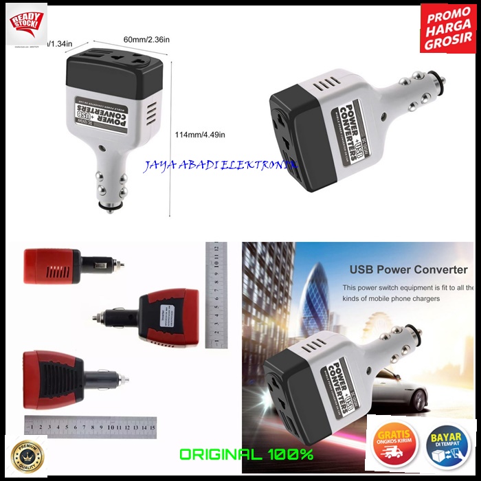 J385 ORIGINAL POWER INVERTER USB AKI ACU DC TO AC LISTRIK ADAPTOR MOBIL CHARGER WATT ELEKTRONIK LISTRIK TEGANGAN CASAN VOLT SETRUM SOCKET UNIVERSAL MULTI INDIKATOR STABLIZER LIGHTER VOLTAGE 220 12V BISA UNTUK SEMUA JENIS MOBIL Alat untuk mengubah listrik