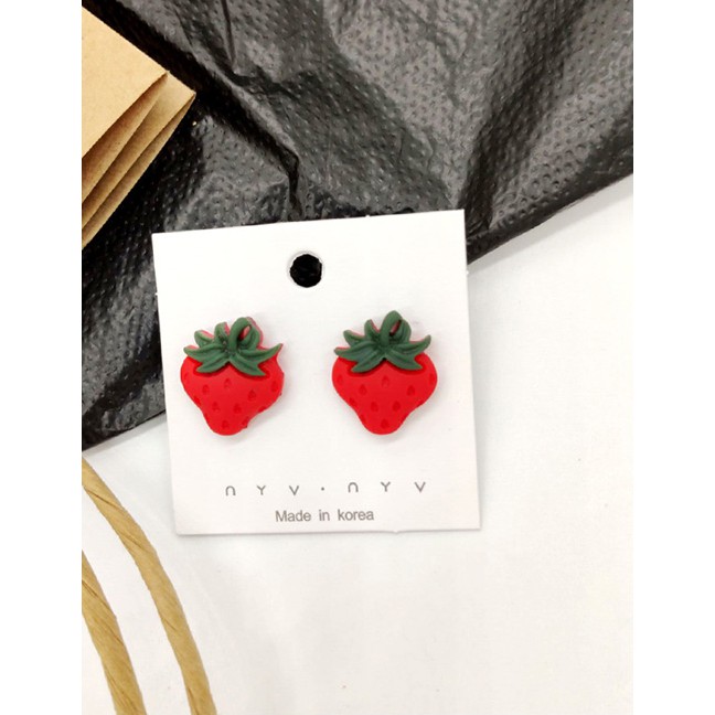 LRC Anting Tusuk Fashion Red 925 Silver Needle Fruit And Vegetable Earrings F70547