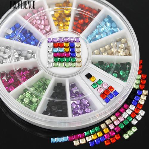 [Bayar Di Tempat] 12 Warna 3D 3mm Persegi Nail Dekorasi Pipih Shiny Rhinestone DIY Nail Art Tips