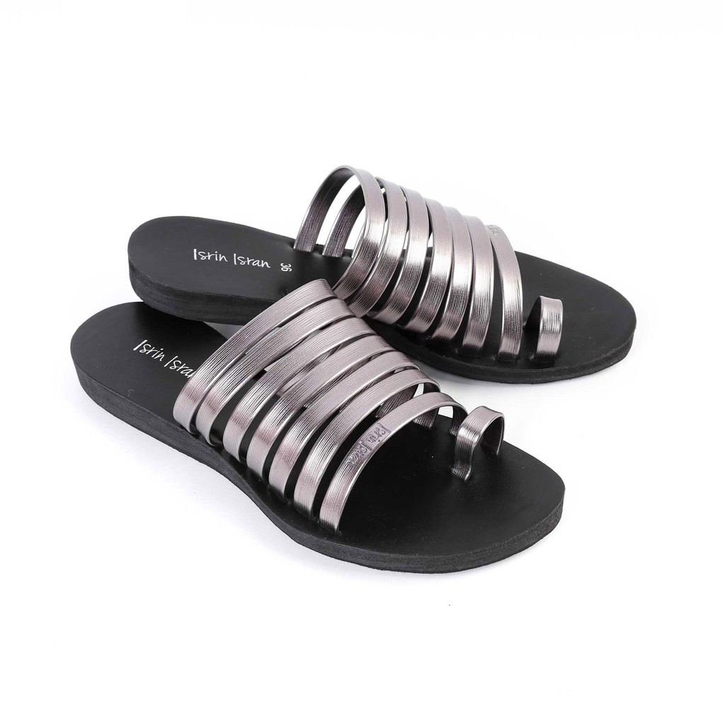( GLADY ) Sandal Tali Wanita Teplek Nyaman ISRIN ISRAN-Hitam silver