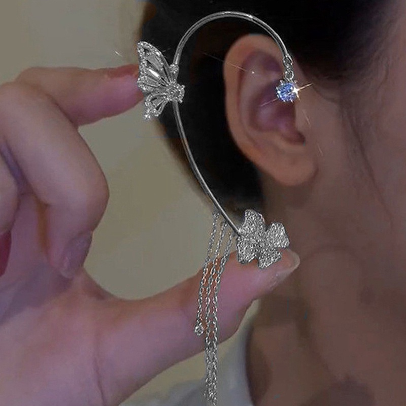 Anting Rantai Rumbai Panjang Aksen Kristal Untuk Wanita