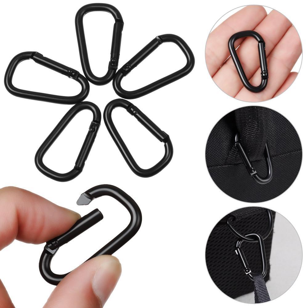 Nanas1 /5 /10pcs Warna Hitam Tombol Panjat Hitam Peralatan Olahraga Luar Ruangan Safety Alloy Carabiner