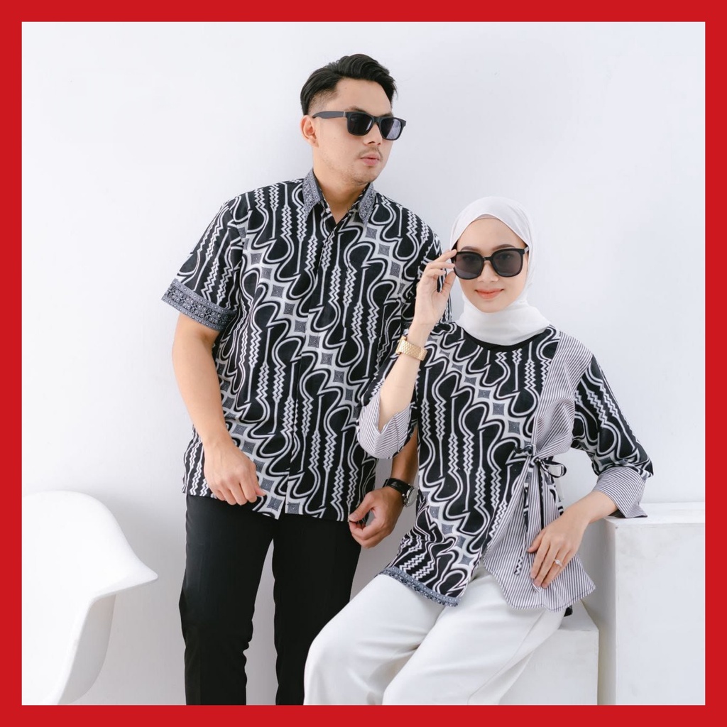 Baju Batik Couple Modern Kemeja Blouse Couple Pasangan Atasan Batik M L XL XXL
