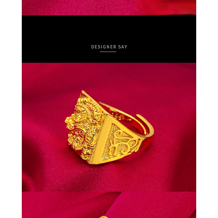 Cincin Emas Asli Kadar 375 Model Terbuka Dapat Disesuaikan Desain Naga Timbul Untuk Pria