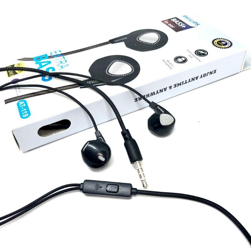 Headset Philips AT-119 Bass Handset HF Hansfree Philips AT-119 Mic Bass Earphone Philips AT119 Extra