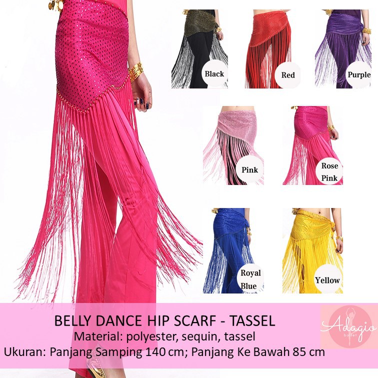 Belly Dance Tassel Hip Scarf Sabuk Pinggul Tari Perut Rumbai Rok India Tribal Aksesosir Menari Zumba