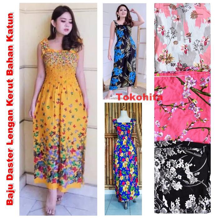 Daster Wanita Dewasa Bahan Katun Lengan Kerut