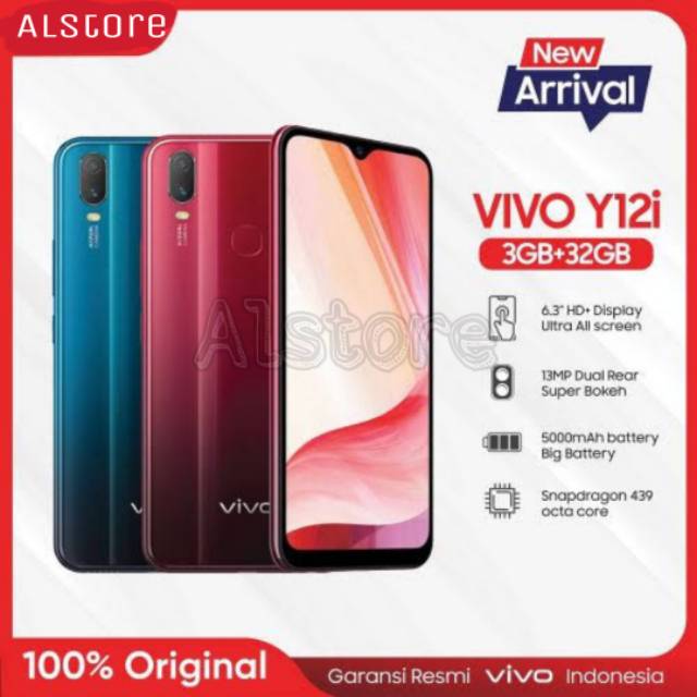 Vivo y12i Ram 3/32Gb - Battery 5000 mAh -sidik jari - Garansi Resmi Vivo Indonesia - Ready