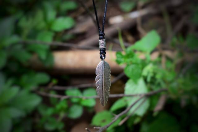 Kalung Titanium Pria Wanita Unisex Necklace Cowok Keren Bulu Feathers Silver