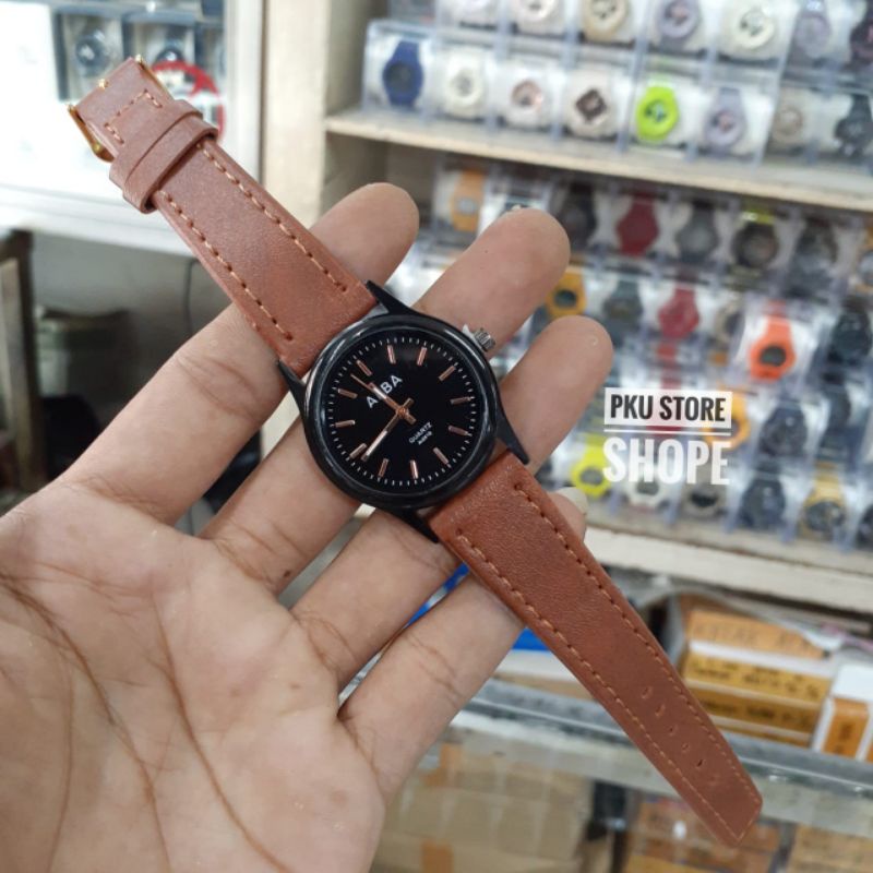 Jam Tangan Wanita Strap Kulit Alba Terbaru  Cewek_Kasual Analog COD JAM Tangan Wanita Terlariss Murah Alba