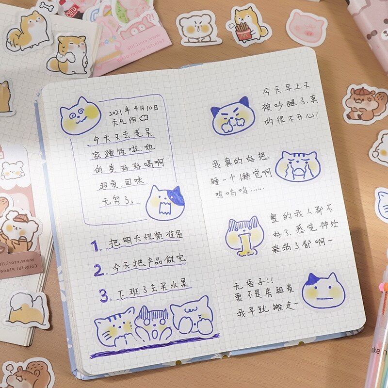 

40pcs sticker binatang animal bear cat shiba inu squirrel cute stiker kertas deco diary binder bujo scrapbook