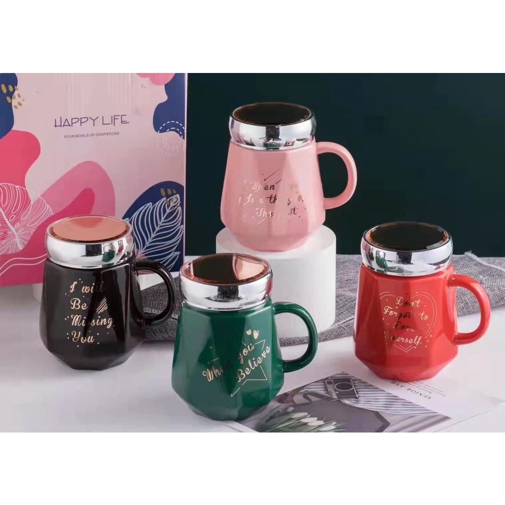 Mug/Gelas/Cangkir Keramik Set Cantik Tutup