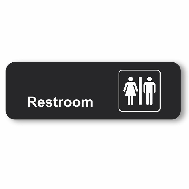 

Sign in Label Restroom + Logo Acrylik Stiker cuting & Timbul - dasar hitam Stiker Cuting Keren