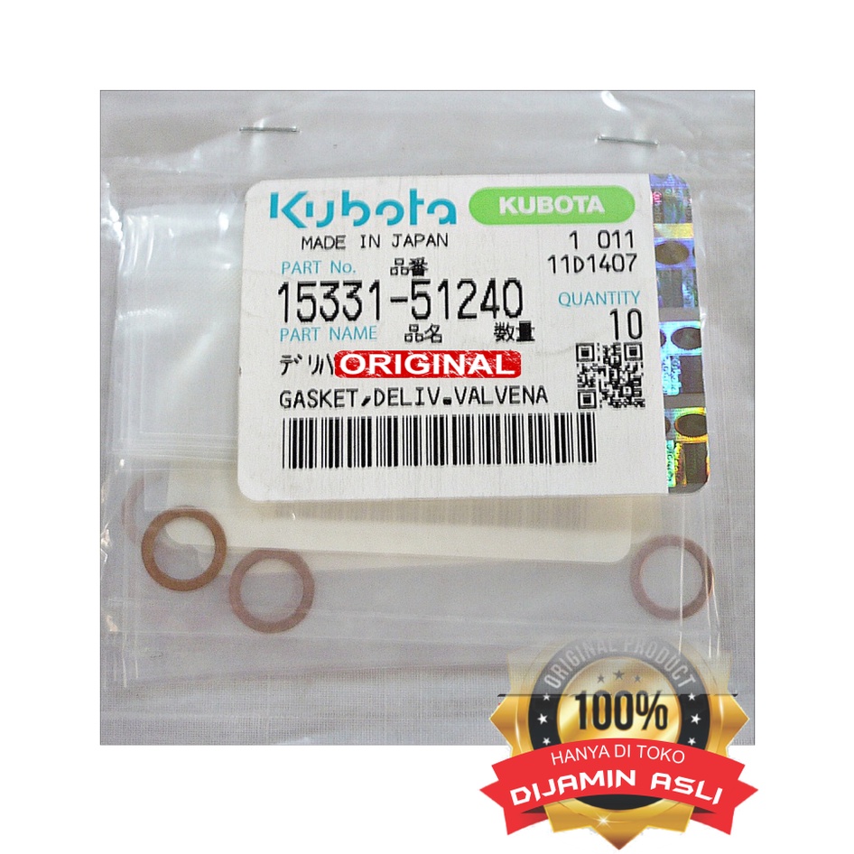 Ring tembaga GASKET Klep Bospom Plunger DELIVERY VALVE RD75 RD85 RD105 RD115 DI 1/2 Original KUBOTA