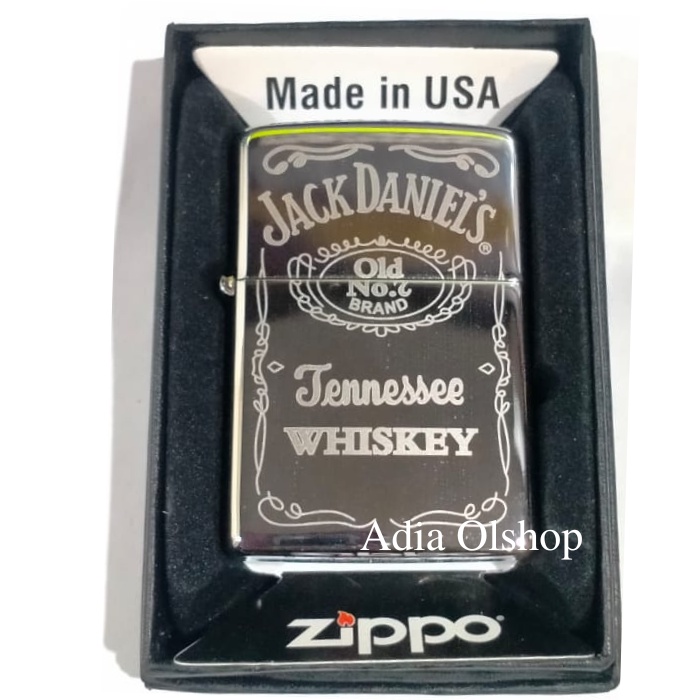 Korek Api Zippo Silver Jack Daniels Lengkap Plus Minyak Kapas Batu Sumbu dan Tutup Karet Zippo