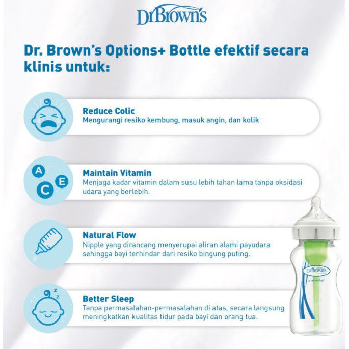 Drbrown Dr Brown's GLASS Wide-Neck &quot; Options+ &quot; Bottle / Botol Susu Bayi