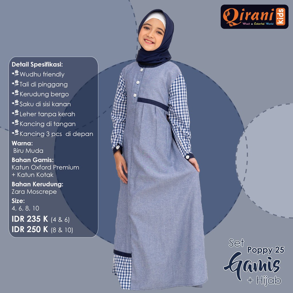 SARIMBIT 002 - SET GAMIS ANAK + HIJAB QIRANI POPPY 25