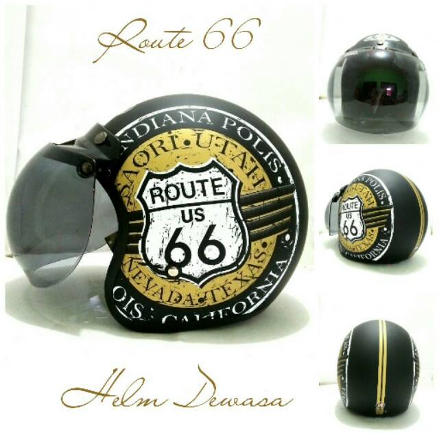 Helm Bogo Retro Klasik SNI JPN Route 66 Hitam Gold