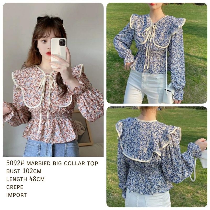 MDLV ~ 5092 marbied Big Collar Top Atasan Blouse Korea Look Fashion import