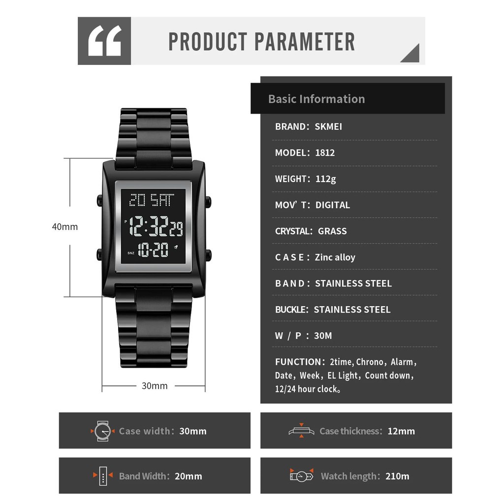 SKMEI 1812 Jam Tangan Pria Digital Stainless Steel WK-SBY