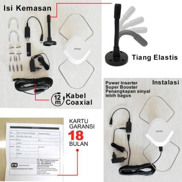 Antena TV In/Outdoor PX HDA-5600 Digital TV DVB-T2 dengan Booster dan Power Inserter