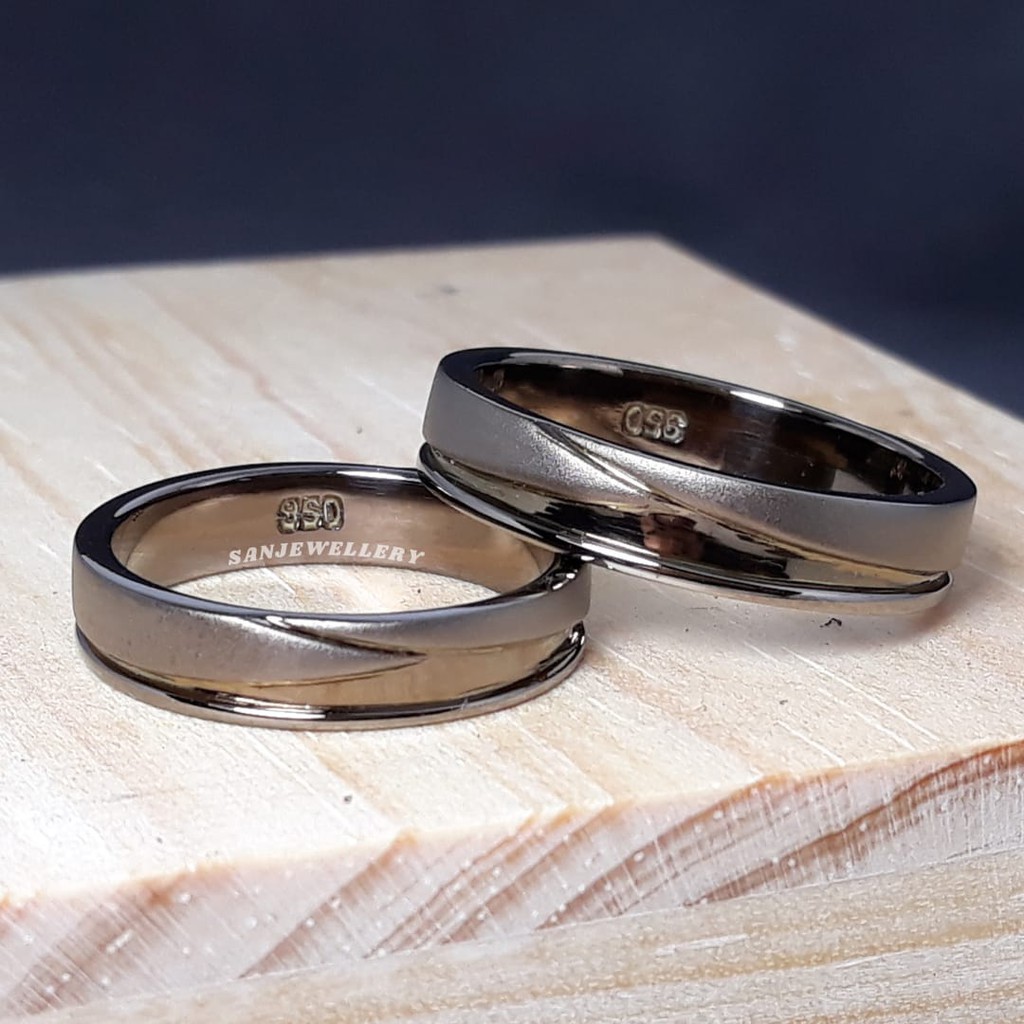 Cincin hitam perak custom platina palladium emas kawin nikah tunangan couple H25
