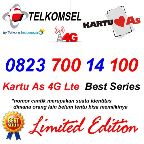 Nomor Cantik As 0823 700 14 100 Kartu Perdana Telkomsel 4G LTE
