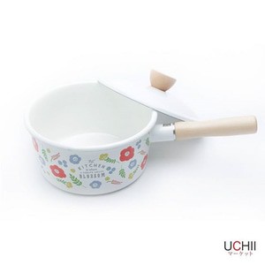 UCHII Enamel  Sauce Pan Pot Lid Wooden Handle Panci 