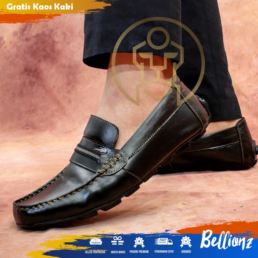 COD - SEPATU PANTOFEL MOCASSIN PRIA KULIT ASLI - HITAM COKELAT