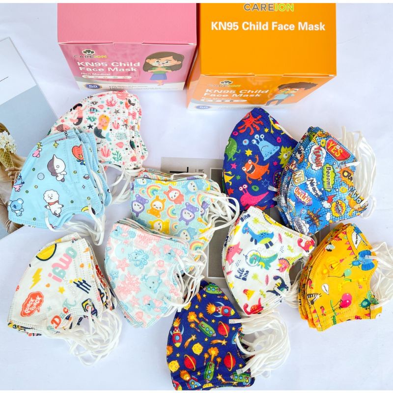 Masker KN95 Anak Mix Motif CowokCewek/Merk Ynb Atau Careion