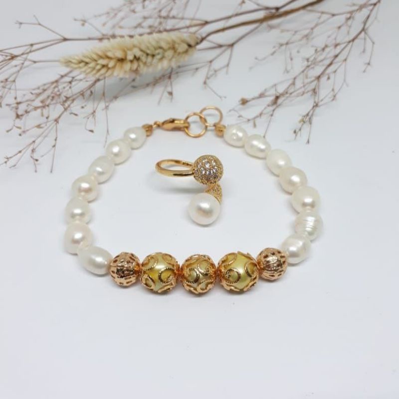 set cincin dan gelang mutiara asli | gelang mutiara lombok| cincin mutiara lombok