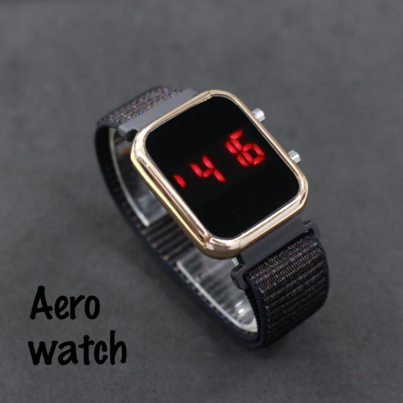 Jam Tangan LED Watch Nylon Kotak Cowok dan Cewek Digital