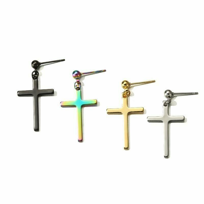 1 Pc Anting Stud Drop Menjuntai Bahan Stainless Steel Untuk Pria