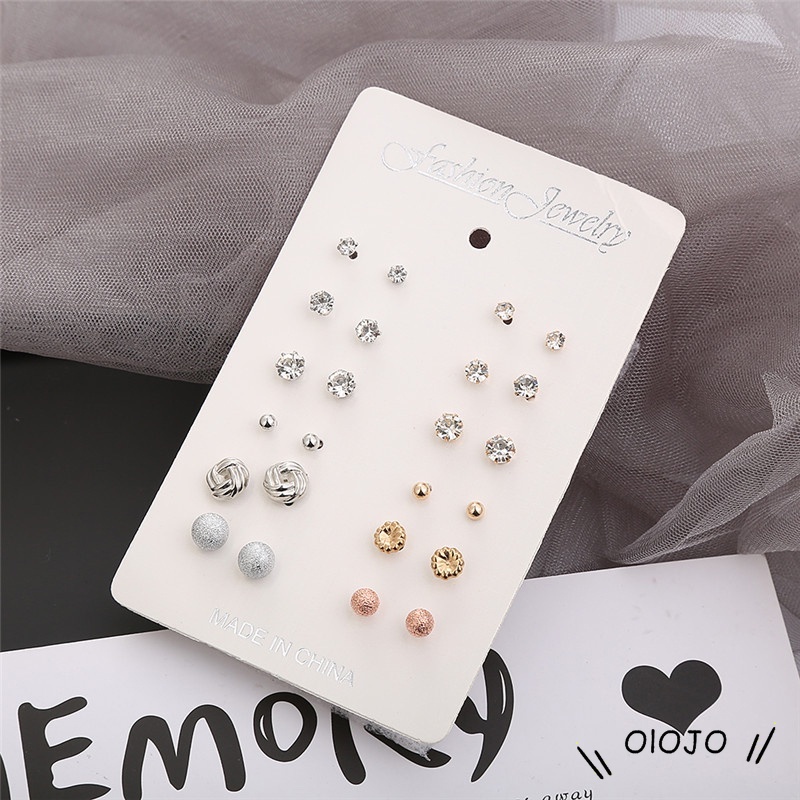 【COD】1 Set/mode Anting Set Wanita Sederhana Paduan Berlian Imitasi Bola Anting-Anting Wanita Aksesoris Perhiasan Hadiah