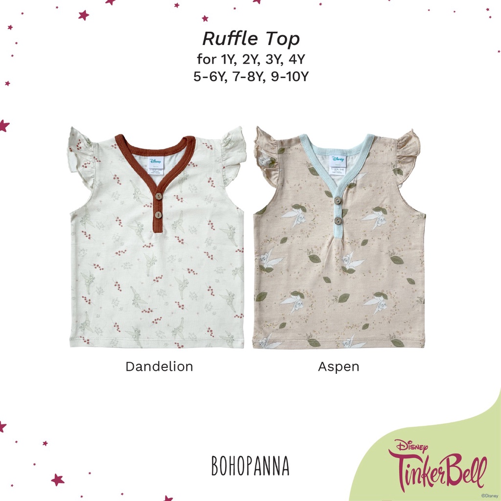 Bohopanna - Ruffle Top Disney Tinkerbell / Atasan Anak Perempuan 1 Tahun - 10 Tahun