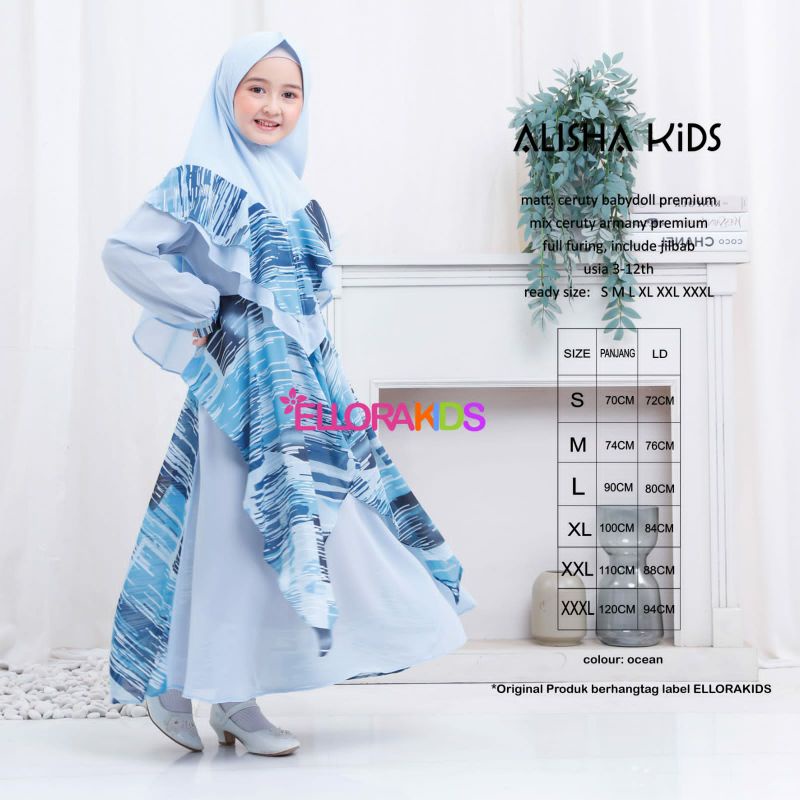 ALISHA KIDS//GAMIS ANAK SYARI CERUTTY BABYDOLL FULL FURING FREE HIJAB BY ELLORA KIDS