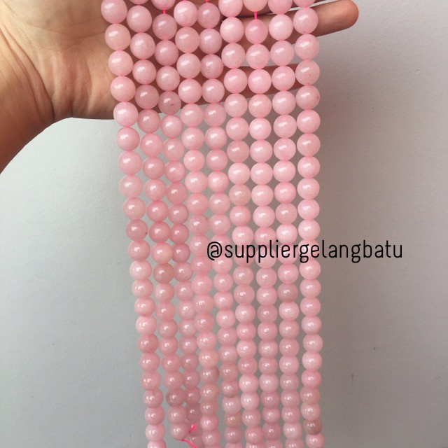 batu kristal rose quartz 12mm pink natural crystal stone healing ping bahan gelang kalung batu alam