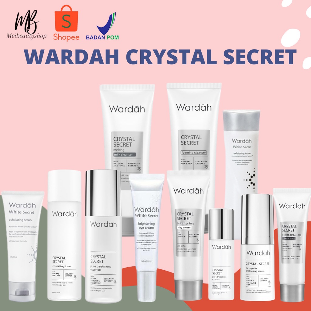 WARDAH Crystal Secret Series Foaming Cleanser | Melting Milk | Brightening Day Cream Gel 30 15 | Bright Activating Night Cream 30 15