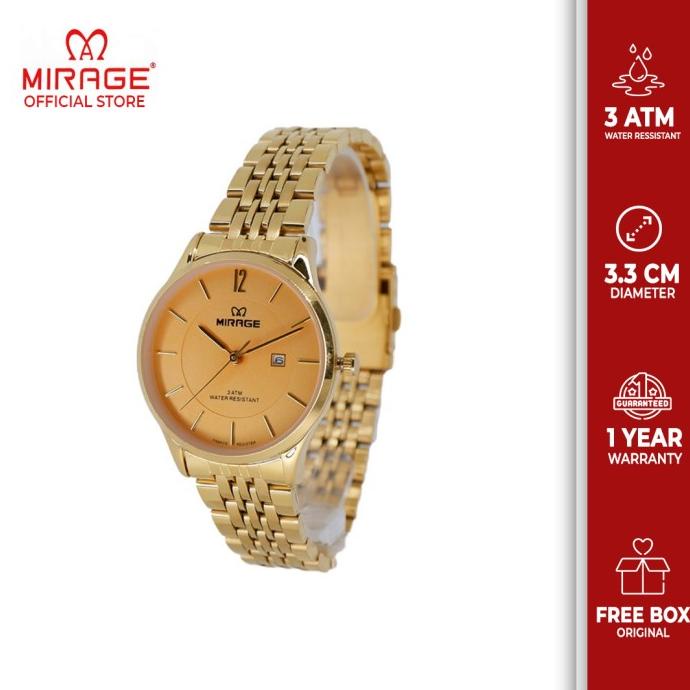 Jam Tangan Mirage Original Wanita Mewah Formal Casual 8647L Emas Gold
