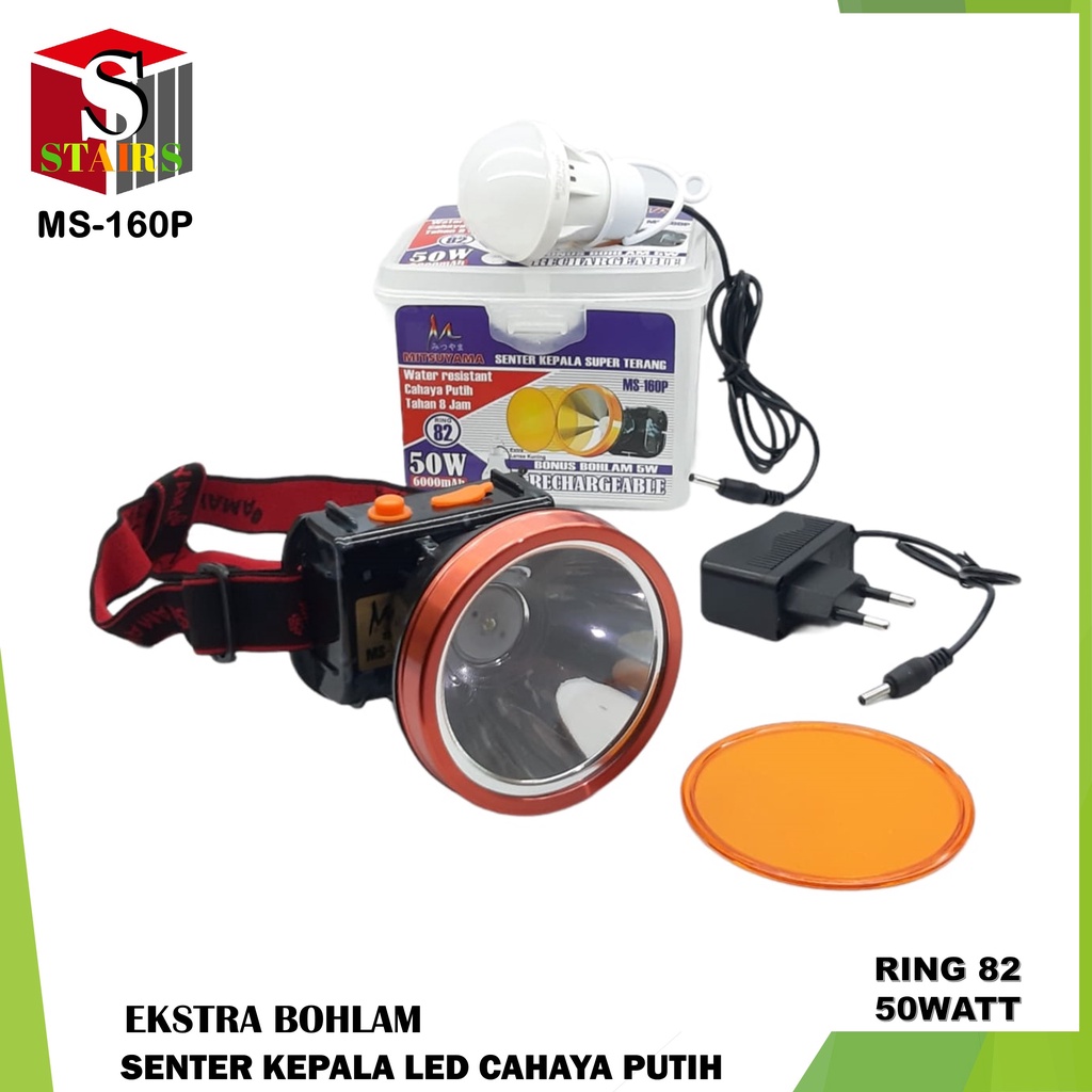 Senter Kepala Jenis LED 50 Watt Super Terang Ekstra Bohlam MS-160P